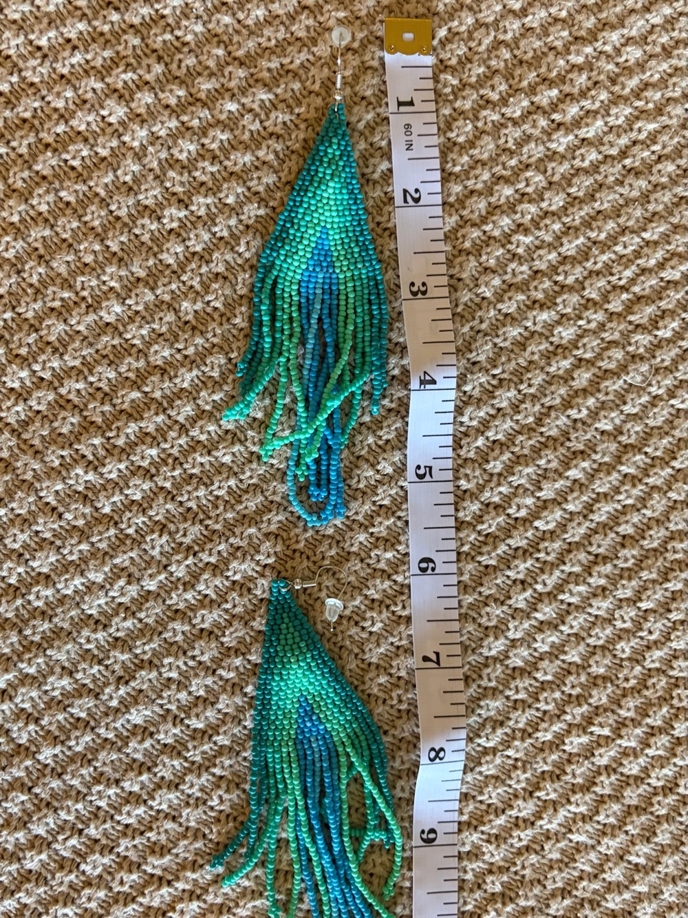 EUC Handmade Beaded Fringe Earrings in Teal and Blue BOUTIQUE